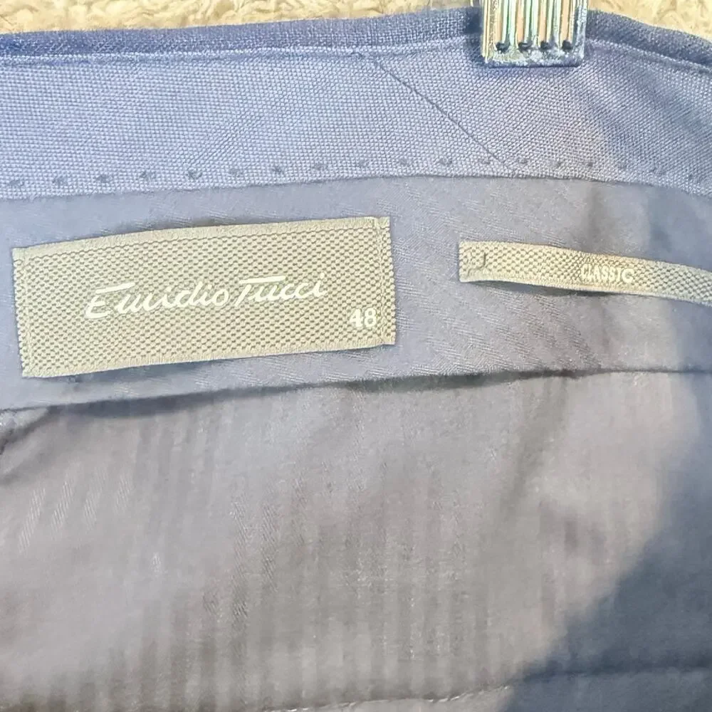 Emidio Tucci Navy Blue Linen Dress Pants Trousers 48 EU 38 US Classic Flat Front